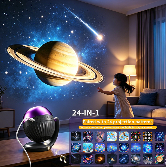 Cross-border new 24-in-1 music starry sky projector lamp, high-definition ocean-themed projector for creating festive atmosphere, small night light Cross-border new 24-in-1 music starry sky projector lamp, high-definition ocean-themed projector for creating festive atmosphere, small night light