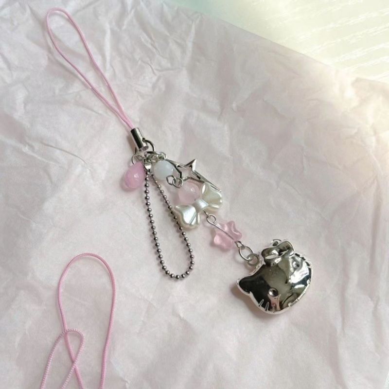 Japanese and Korean style ins style sweet girl heart transparent bowknot lovely mobile phone chain cute all-match bag goo card chain