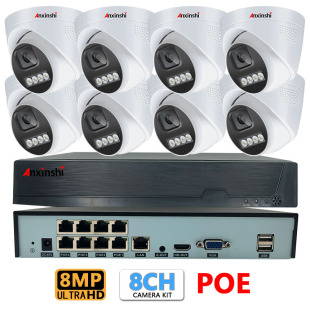 8Ch Camera Kit Waterproof Full Color Ip Cctv Poe Camera Remote Monitoring and Playback Via App