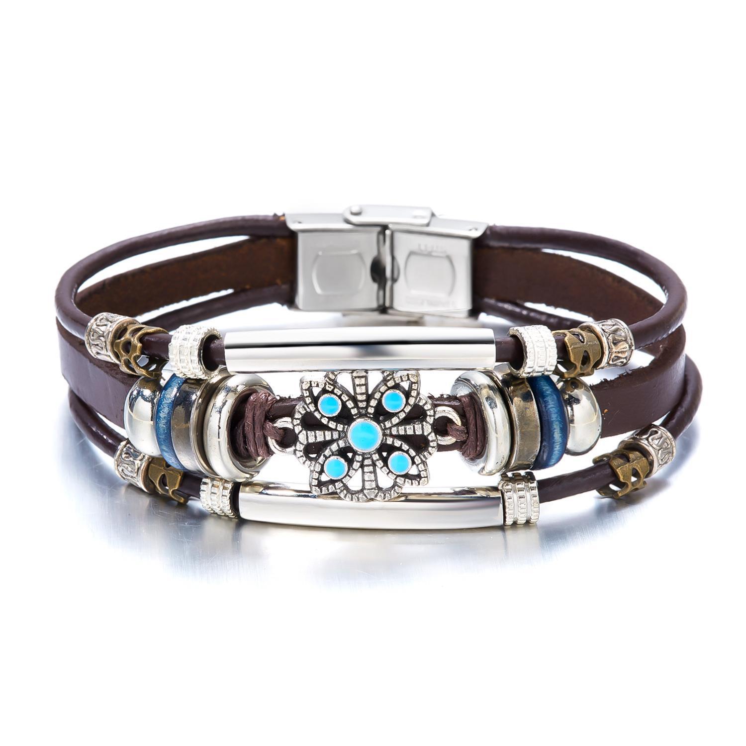 Retro Simple Style Flower Pu Leather Alloy Artificial Crystal Unisex Bracelets display picture 10