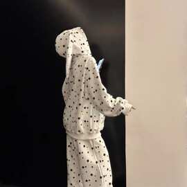 德绒套装甜美慵懒风星星印花兔耳连帽睡衣女春秋季