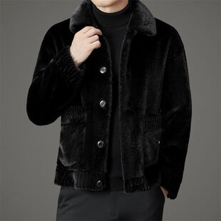 Men's mink coat winter snow blue mink coat fashion lapel fur one-piece two-sided fashion cold-proof