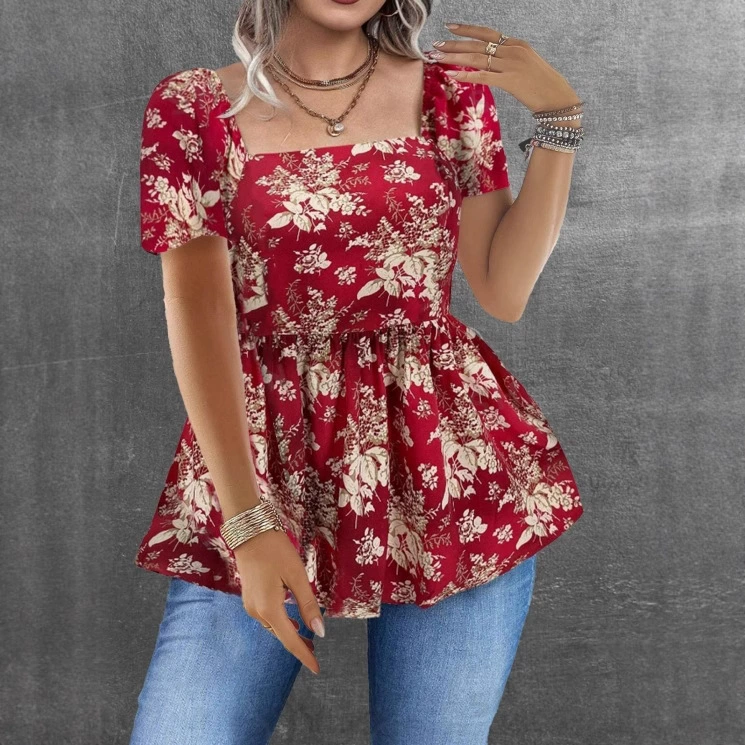 Amazon, юбка с цветочным принтом, летнее платье с v-образным вырезом на талии, большой размер, юбка трапециевидной формы средней длины с короткими рукавами