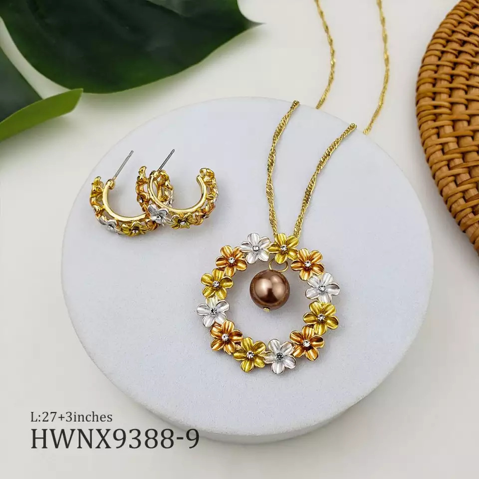 1 Set Fashion Flower Copper Pearl Plating Inlay Zircon Women's Earrings Necklace display picture 5