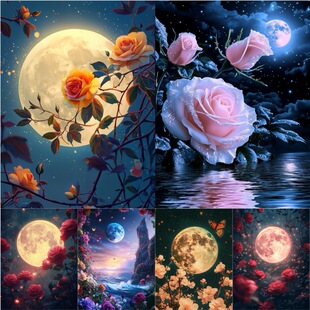 2025 cross-border new diy diamond painting hand paste 5d moon flower simple painting living room bedroom decorative painting