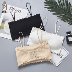 Threaded Cotton One-Strap Wrapped Bra, Tube Top, Camisole Base Layer—Anti-Exposure Design, Wire-Free, with Student-Style Double-Breasted Details