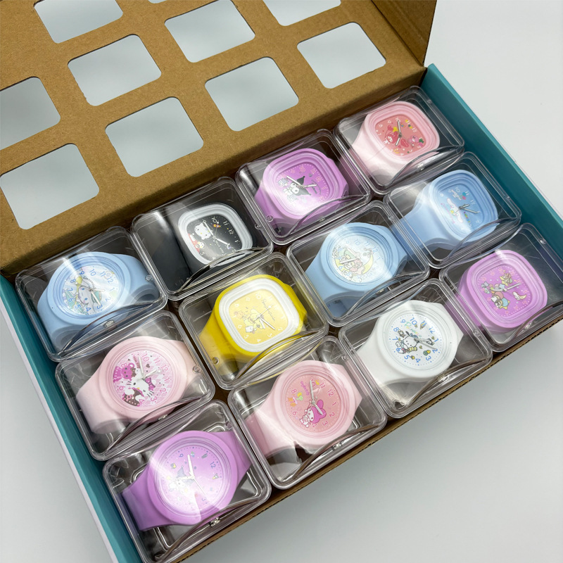 New Children's Watch Girl's Cute High Quality Skin Jelly Silicone Student's Watch Cartoon acrylic Box Watch