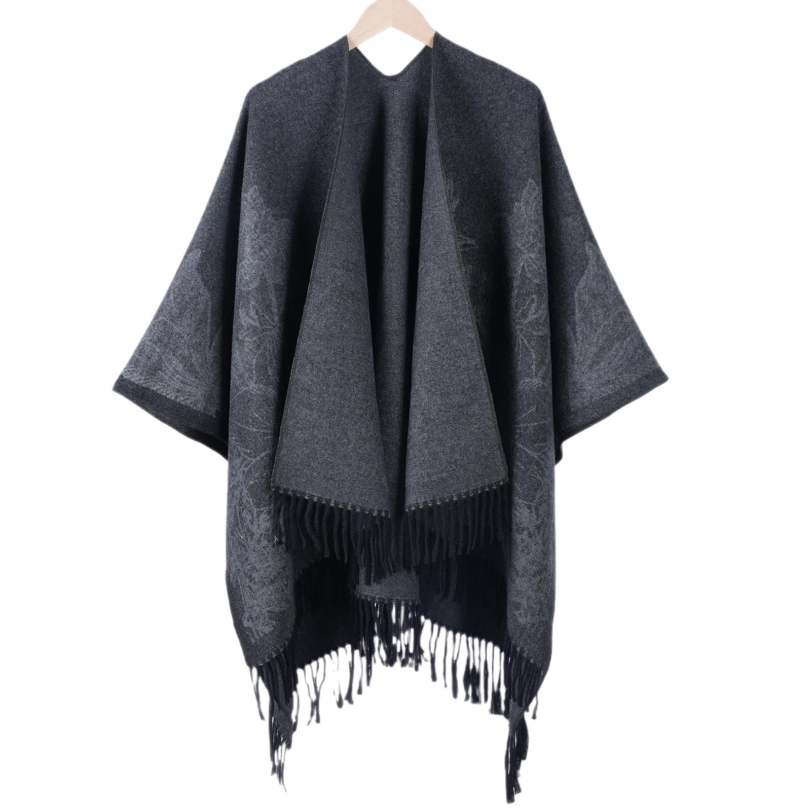 Solid Color Style Women's Shawl, New Korean Version, High-end Atmosphere, Versatile Fringed Outer Scarf, Thickened For_voghion.com