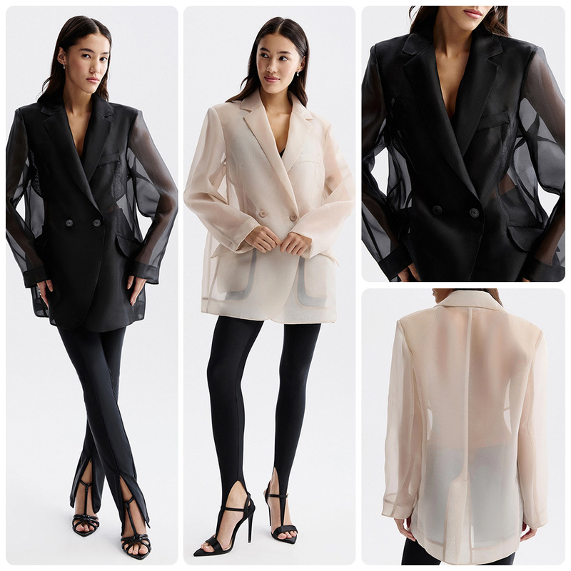 See-through double-breasted thin blazer, spring/summer loose-fitting casual versatile mid-length cardigan top