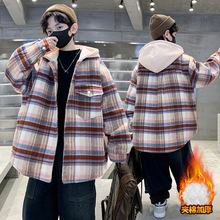 男童夹棉格子外套冬款2024新款中大童加厚韩版中长款毛呢上衣外套