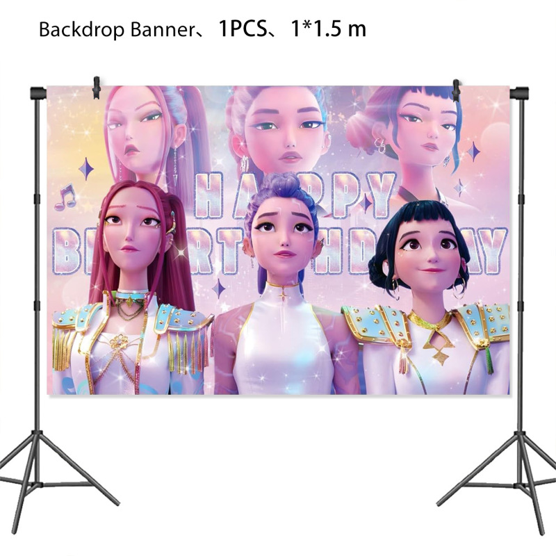 亚马逊蓝色POP猎魔女团主题生日派对用品套装纸盘纸巾桌布装饰|undefined