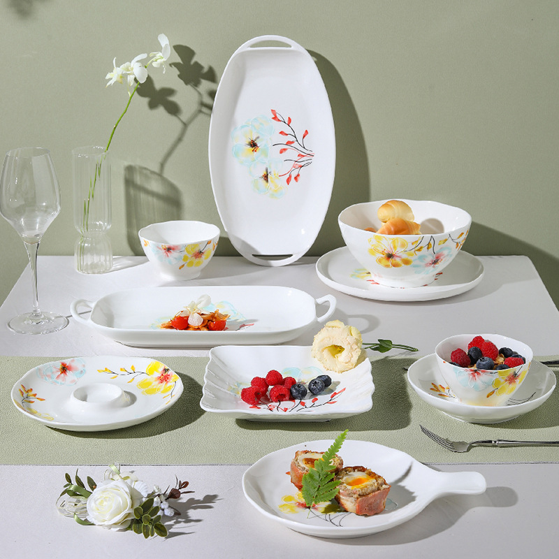 Clearance! Yanran Ceramic Household Set High-End Chinese Style Simple Dining Tableware Wholesale Tableware Bowl and Plate Set