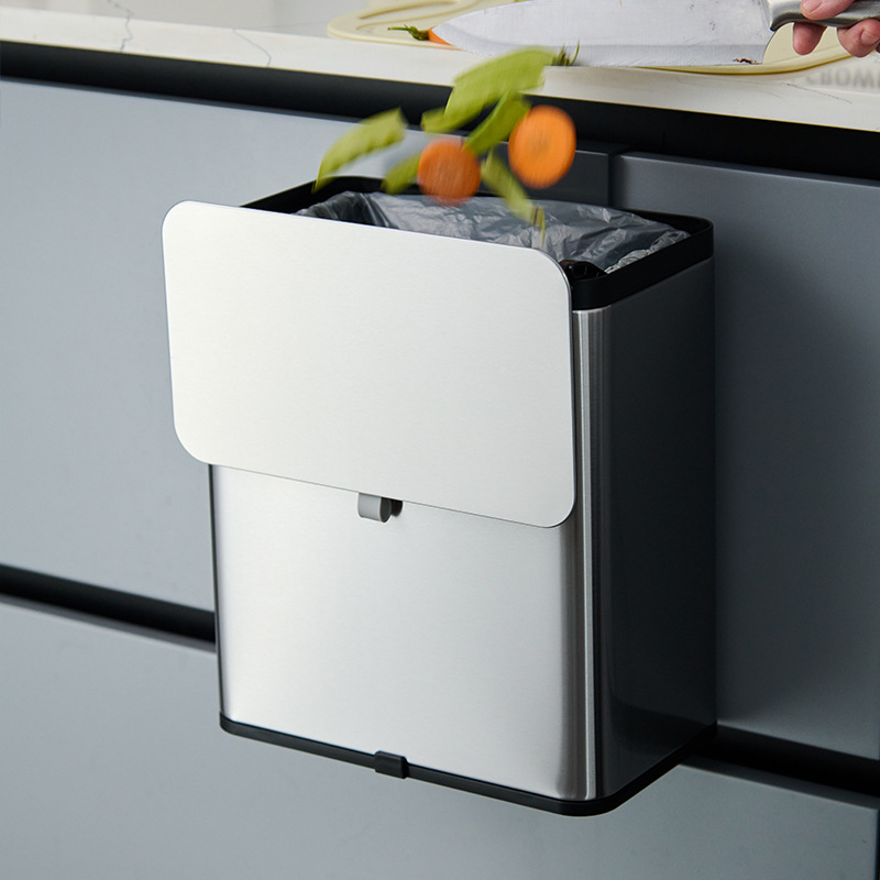 Kitchen Waste Bin Amazon Temu Bathroom Stainless Steel Wall-Mounted Trash Can Kitchen Punch-Free with Lid