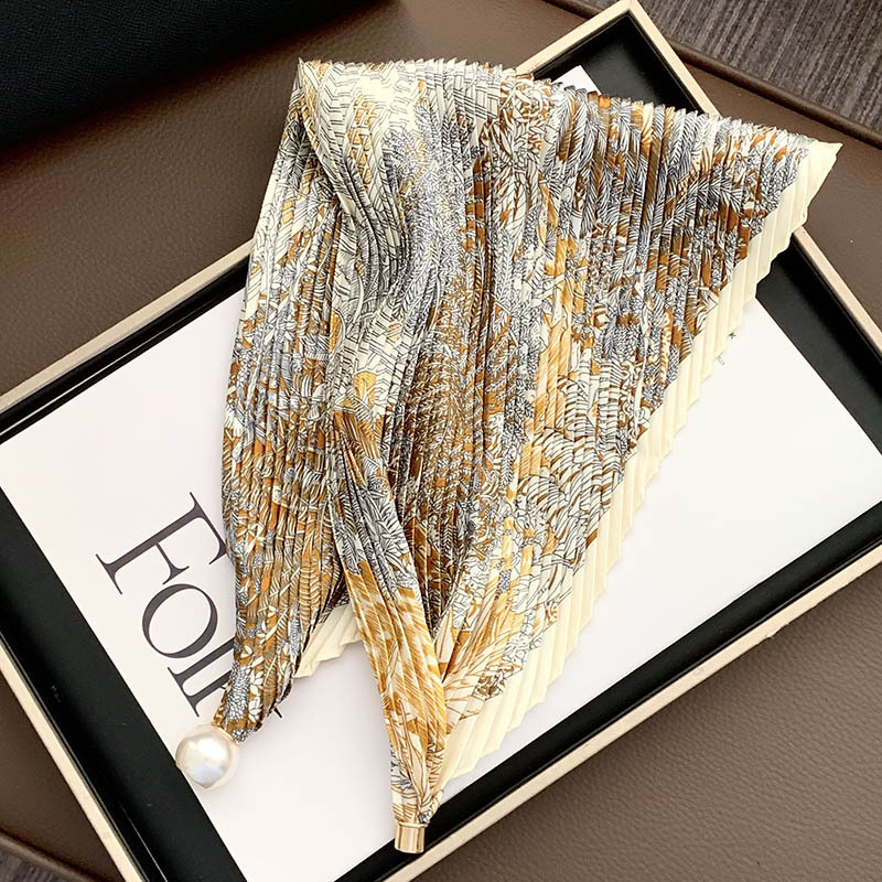 Hebilla de succión magnética collar de perlas bufanda de seda larga y estrecha bufanda de cuello femenino con camisa bufanda fina bufanda de seda plisada bufanda