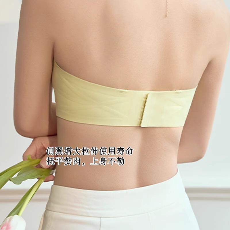 胸が小さい女性向けのシームレスなストラップレス下着、滑り止めと涼しさを強化したチューブトップ、夏用の薄い目に見えない美しい背中のオールインワンブラ