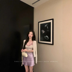 YOLI 张宥利 “莫奈花紫色”晕染假两件条纹吊带收腰显瘦气质上衣