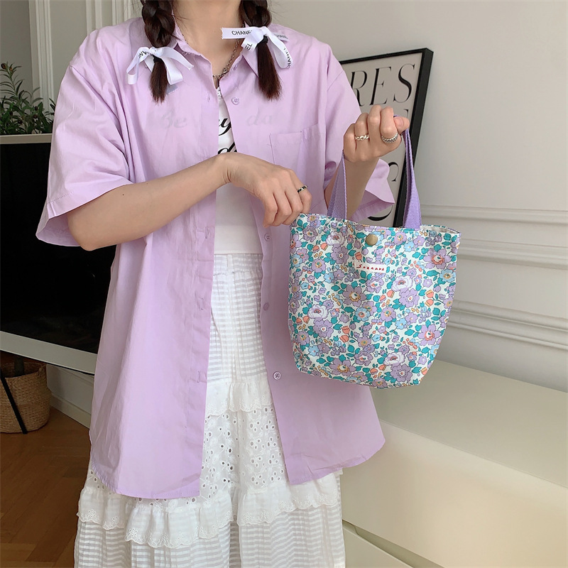 75g Weight Magnetic Buckle Closure Type Top Handle Strap Type Handbag Bags Type Casual Occasion Canvas Material Flower Pattern Spring&Summer Season Women's Gender Vacation Style Square Shape Women's Canvas Flower Vacation Square Magnetic Buckle Handbag 1