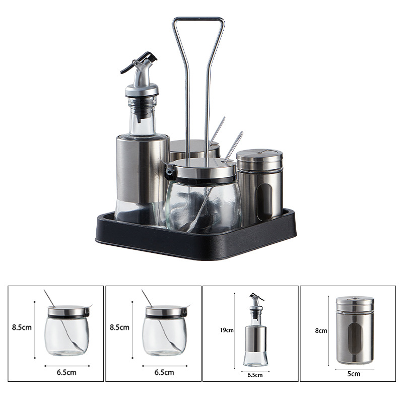 Precio de fábrica suministros de cocina condimento tarro condimento botella caja de almacenamiento combinación condimento botella traje vidrio condimento botella sal tarro