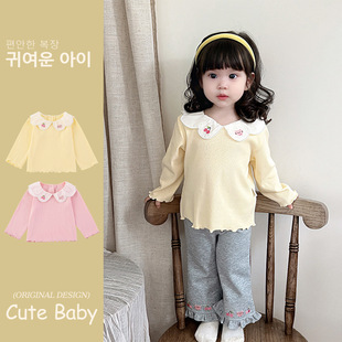 2025 Autum Baby Doll Collar T-Shirt Women's New Style Cute Tops for Girls Spring and Autum Outer Wear 5512