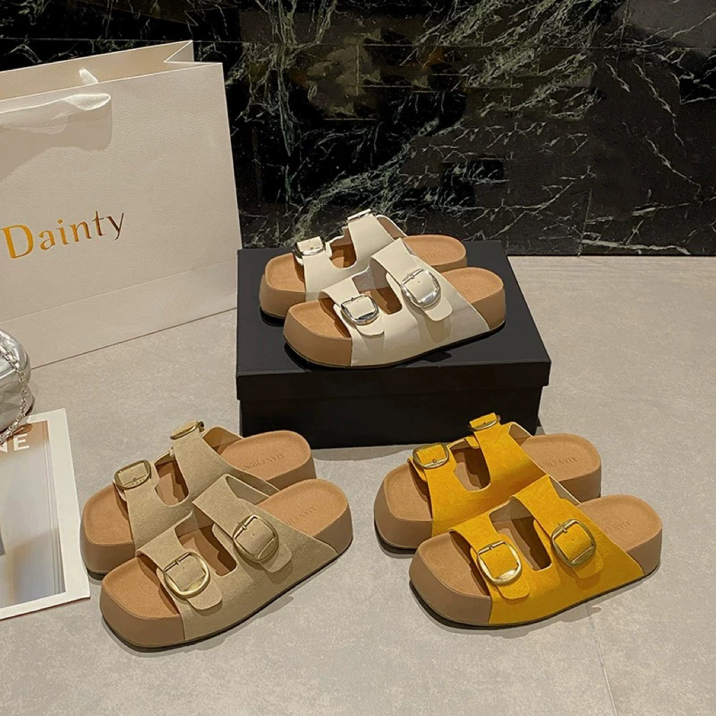 Тост Sheng Qiao Birken тапки с толстой подошвкой для женщин на улице 2025 новая кожа с двойной пряжкой на пляже