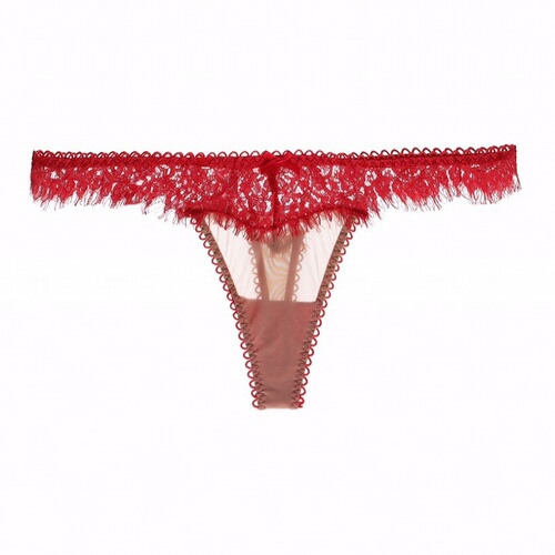 European and American eyelash lace sexy panties women's low-waist thong tulle pure cotton crotch T-panties panties