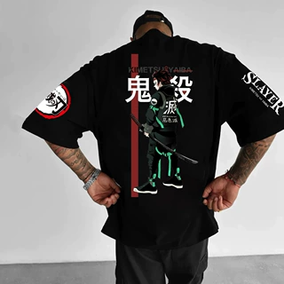 动漫鬼灭之刃印花纯棉短袖T恤欧美跨境潮牌高街休闲落肩热血日漫