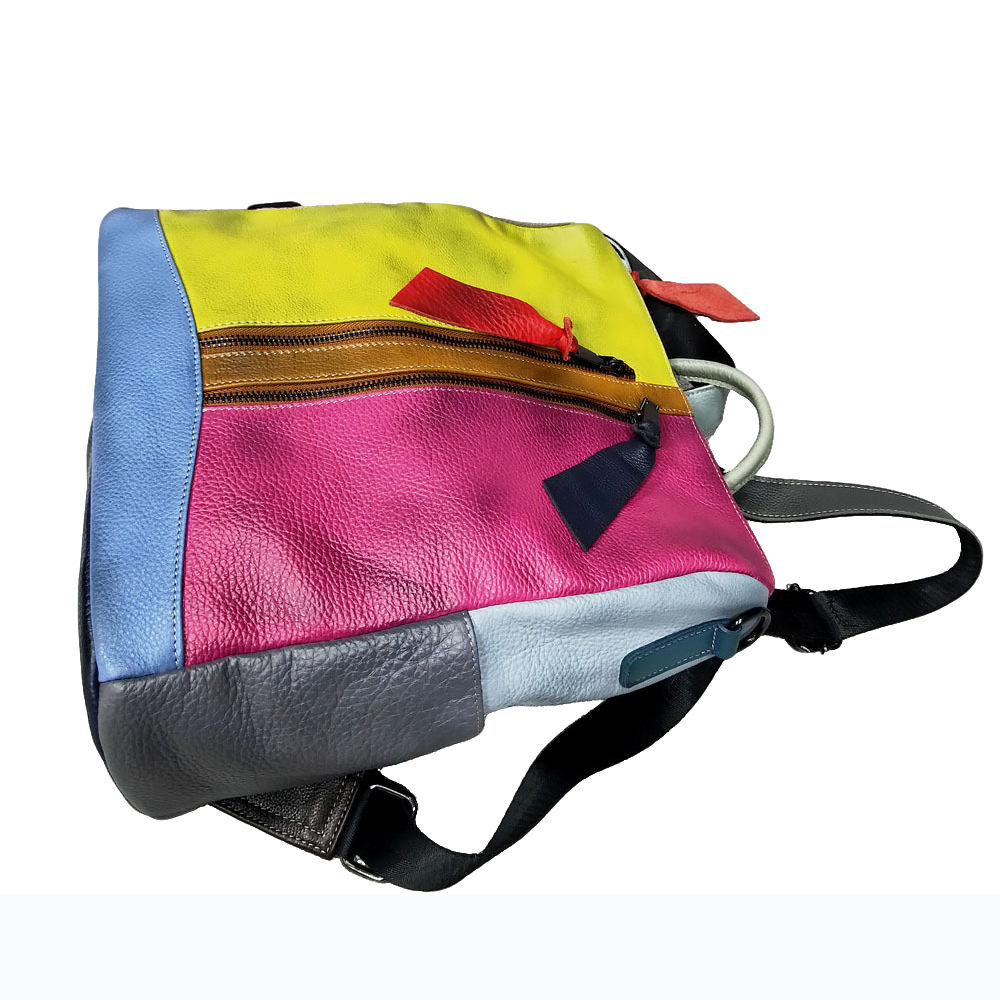 Leather Backpack With Colorful Cowhide Splicing, Single Shoulder Bag, Casual Backpack_voghion.com