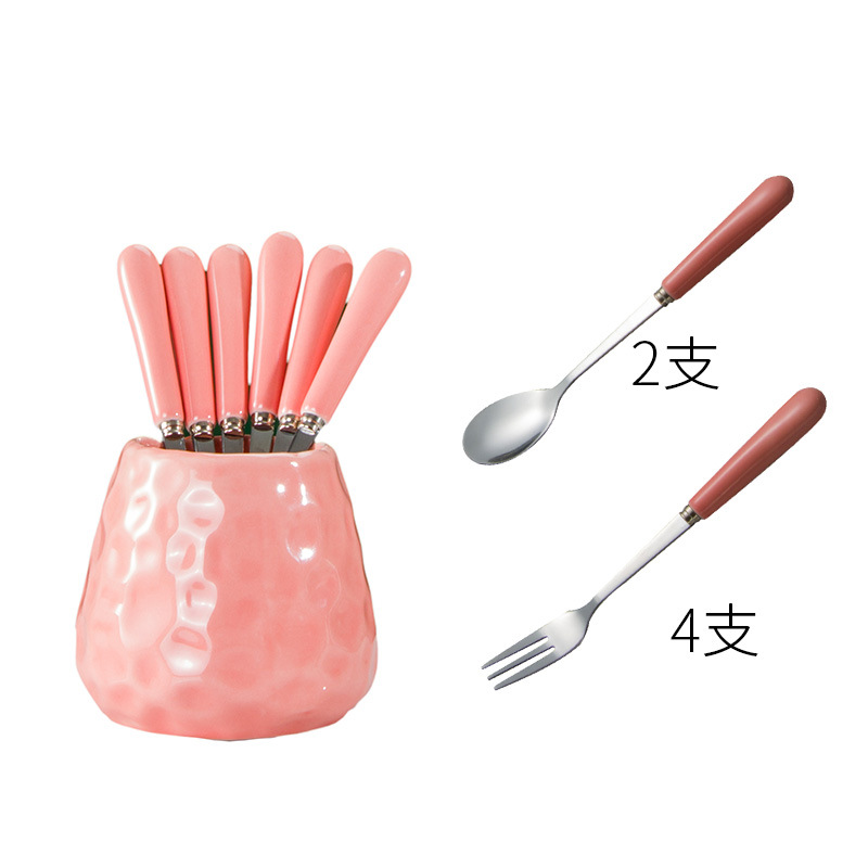Creativo lindo Tenedor de fruta de cerámica de acero inoxidable palo de fruta Tenedor de postre de los niños del hogar pequeño tenedor traje de comer fruta
