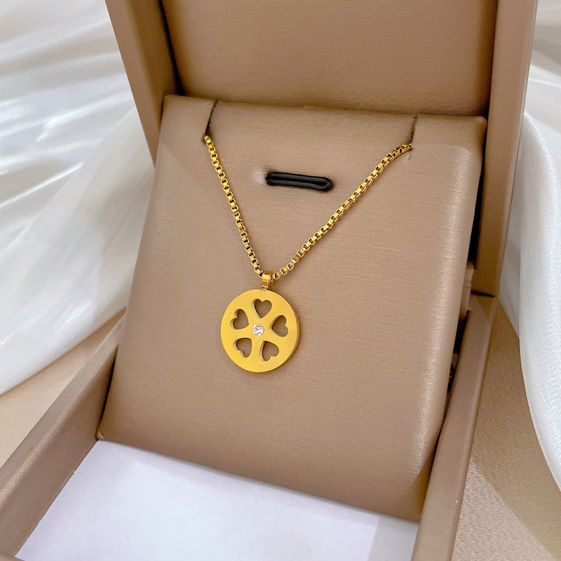 Gold Necklace Round Flower Minimalist Collarbone Chain For Women_voghion.com
