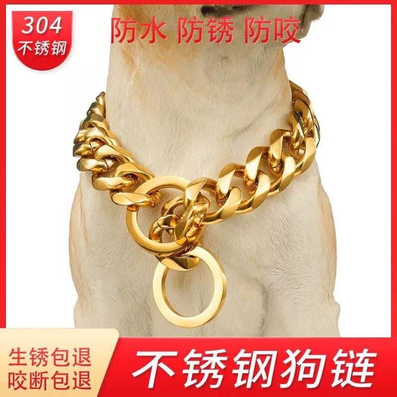 Ошейник для собак с тяговым тросом из нержавеющей стали 304, универсальный ошейник для средних и крупных собак, ошейник с цепочкой P, большой золотой ожерелье с гравировкой