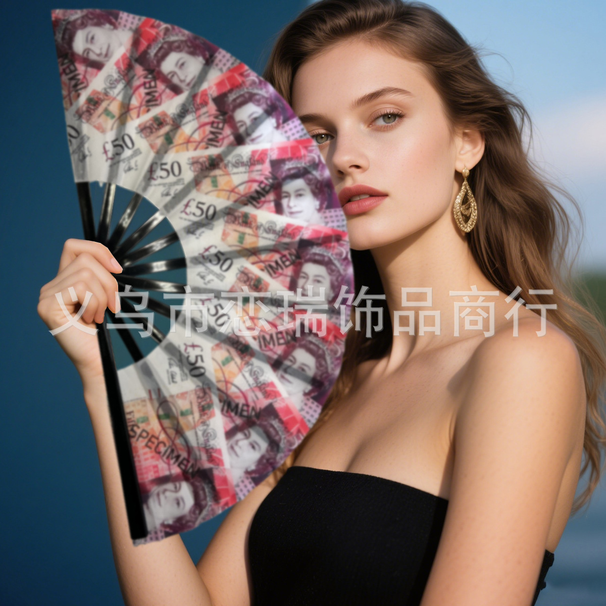 10 pulgadas 33cm dólar estadounidense euro libra ventilador impreso ventilador fluorescente plástico plegable hueso del ventilador poliéster accesorios de abanico