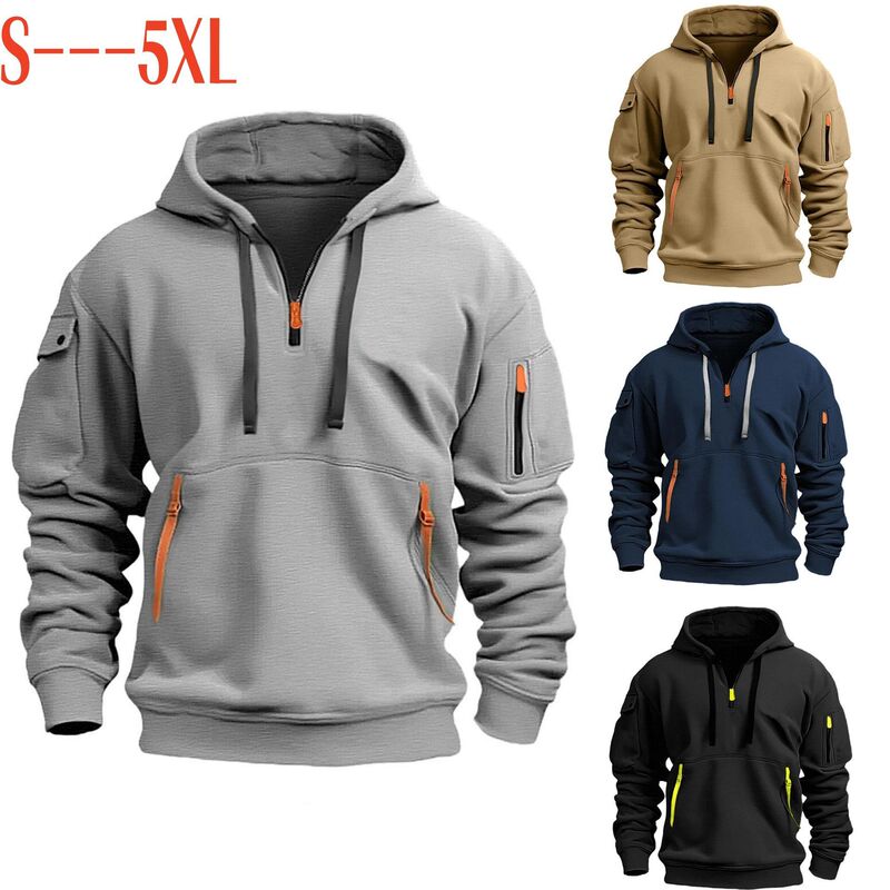 Lead Mountain Cross-Border Spring and Autumn Men's Sweatshirt Hoodie with Zipper and Multiple Pockets Pullover Men's Sports Casual Sweatshirt