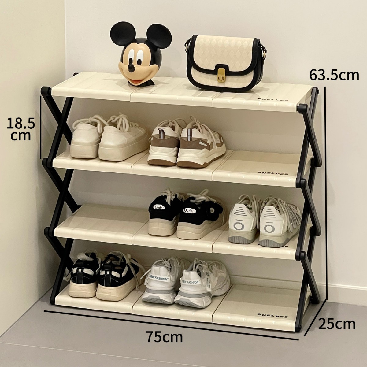Water corrugated [large four-layer] folding shoe rack