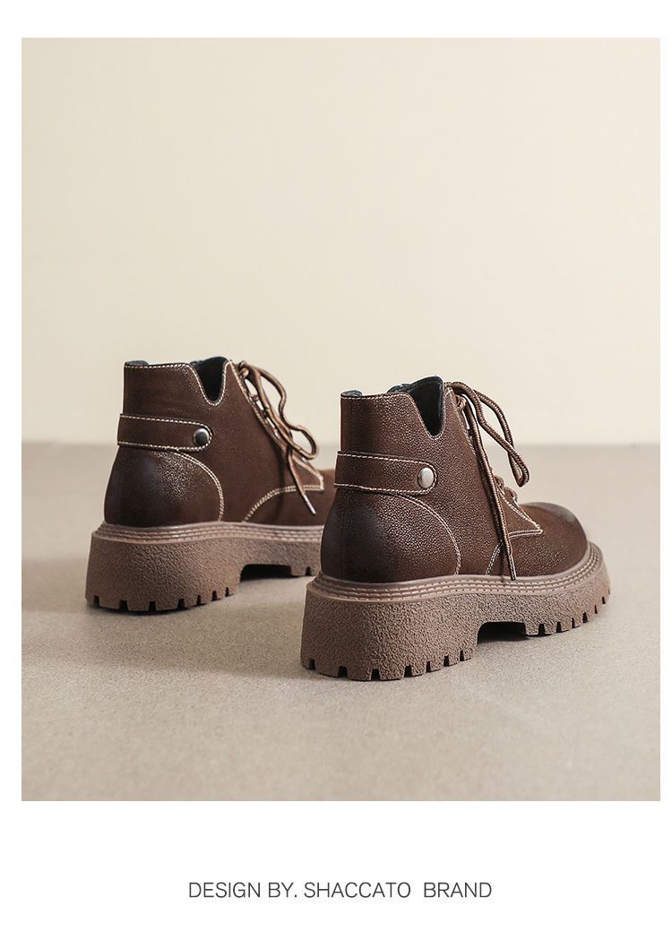 Versatile Women's Ankle Boots With Thick Sole Lace-up Autumn Style_voghion.com