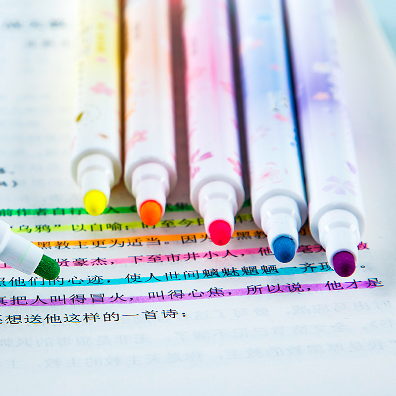 HD35-6 de 6 colores de doble cabeza resaltador creativo de dibujos animados flor de cerezo Polka Dot pen DIY diario pluma marcado pintura pluma