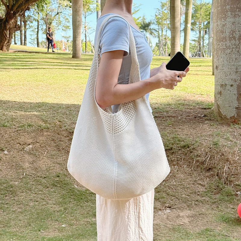 Knitted Bag Women's Woven Hollow Handbag Sweet Style Shoulder Bag Vacation Beach Bag Women's Bag Large Capacity Crossbody