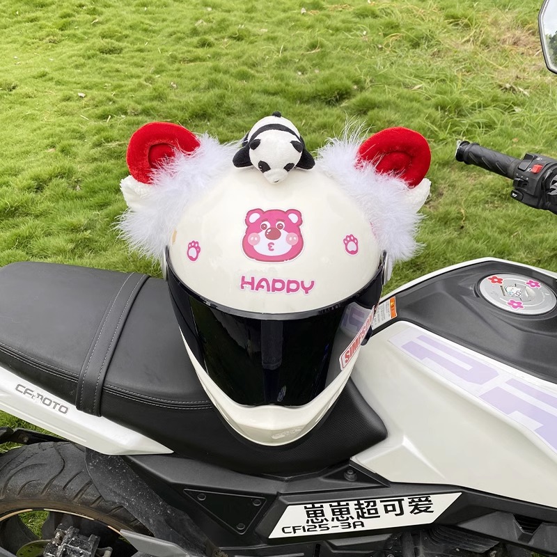 Universal Fleece Red Sheep Ear Helmet Accessory, Detachable Universal Motorcycle/Electric Vehicle Helmet (Auto Parts and Accessories) - red-sheep-ears-with-fleece-excludes-tail-panda-and-helmet