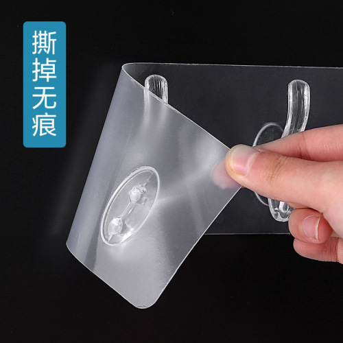 No punching, powerful, traceless adhesive hooks, wall-mounted door-mounted row hooks, transparent household five-row coat hooks