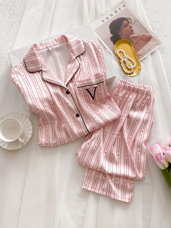 春夏睡衣女款品牌真丝绸条纹感桑蚕丝家居服|undefined