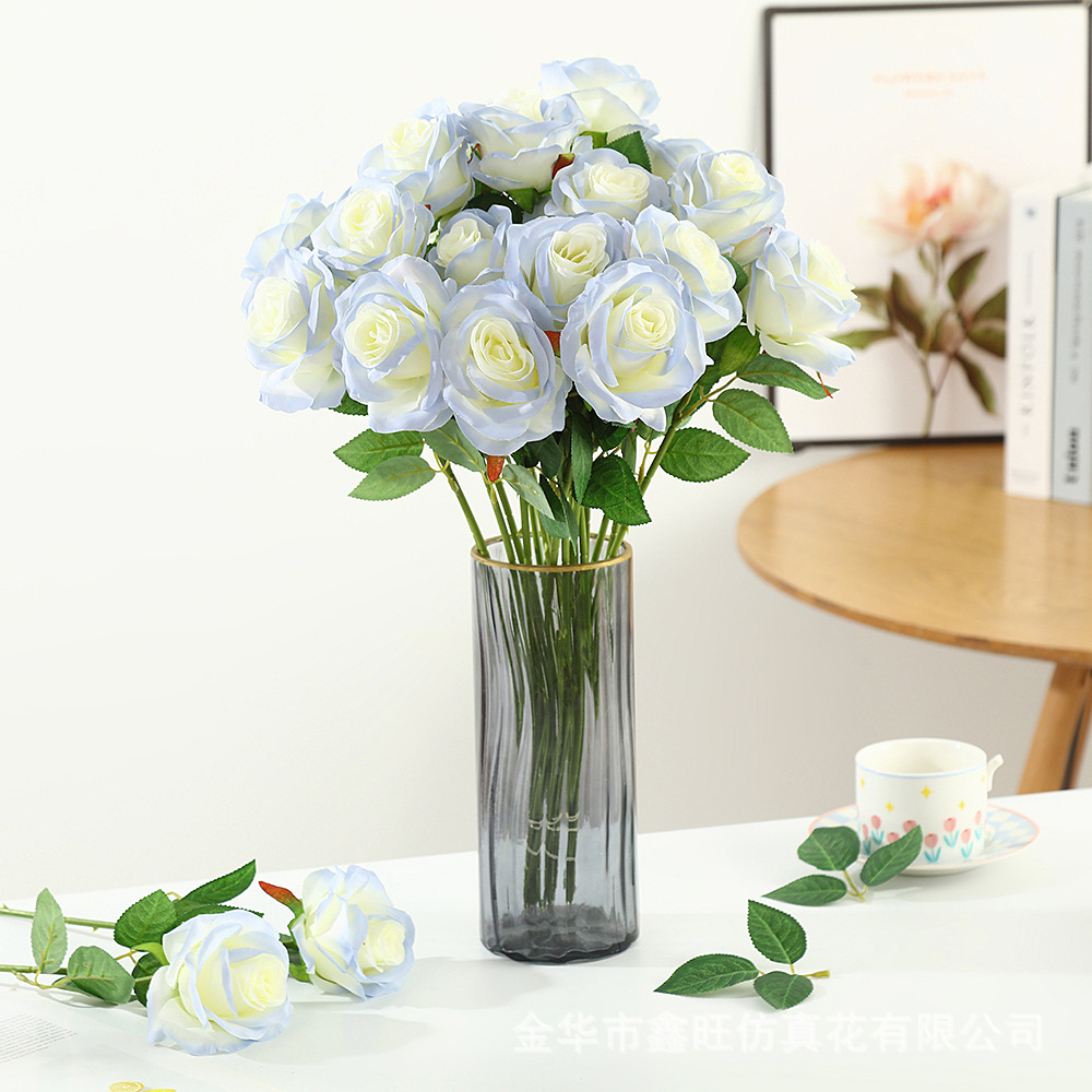 Artificial Flower Crushed Ice Blue Rose Outdoor Shooting Photography Props Fake Flower Home Vase Flower Arrangement Decoration Immortal Flower