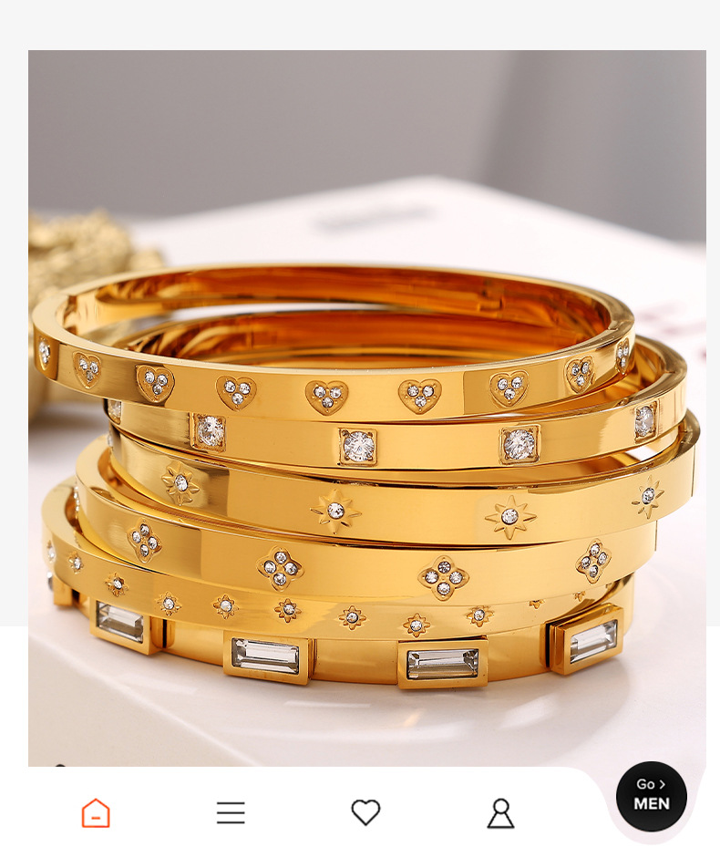 Geometric Pattern PVD Coated Real Gold Plated Geometric Titanium Steel Casual Elegant Simple Style Waterproof Non Tarnish Titanium Steel Bangle
