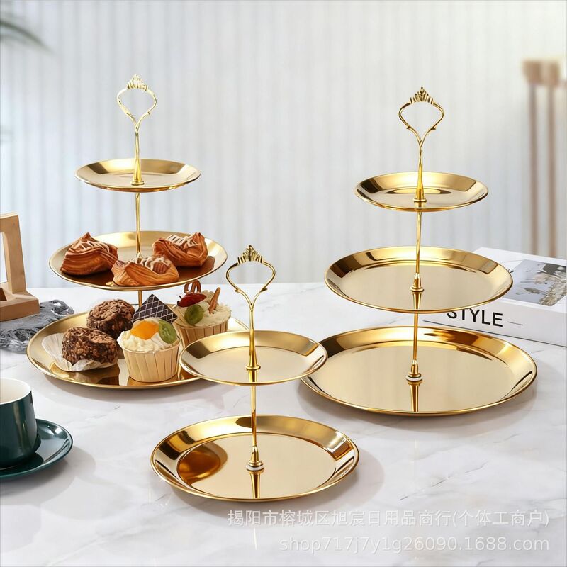 Cross-Border Stainless Steel Multi-Layer Dessert Plate Snack Cake Tray Cupcake Stand Front Desk Wedding Table Display Stand