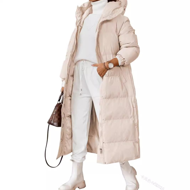 Cross-border European and American Clothing Amazon Pure Color Hooded Extended Elegant Cotton Outwear Fashionable Zipper Long-sleeved Flap Pocket Pants Jacket Cross-border European and American Clothing Amazon Pure Color Hooded Extended Elegant Cotton Outwear Fashionable Zipper Long-sleeved Flap Pocket Pants Jacket