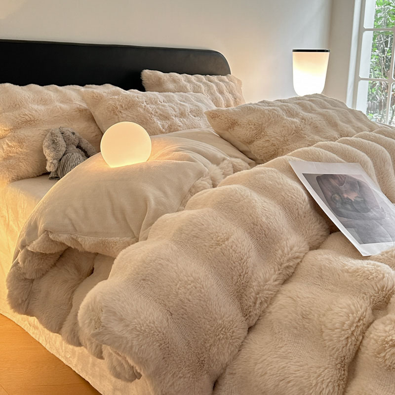 Conejo de peluche de alto peso set de cuatro piezas sábanas cubierta de invierno engrosado cubierta de cama de peluche set de tres piezas