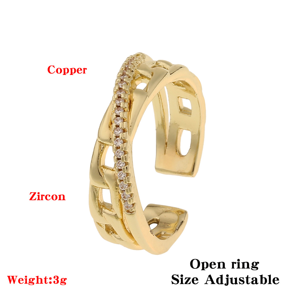 Simple Copper Diamond 18K Gold Geometric Open Rings