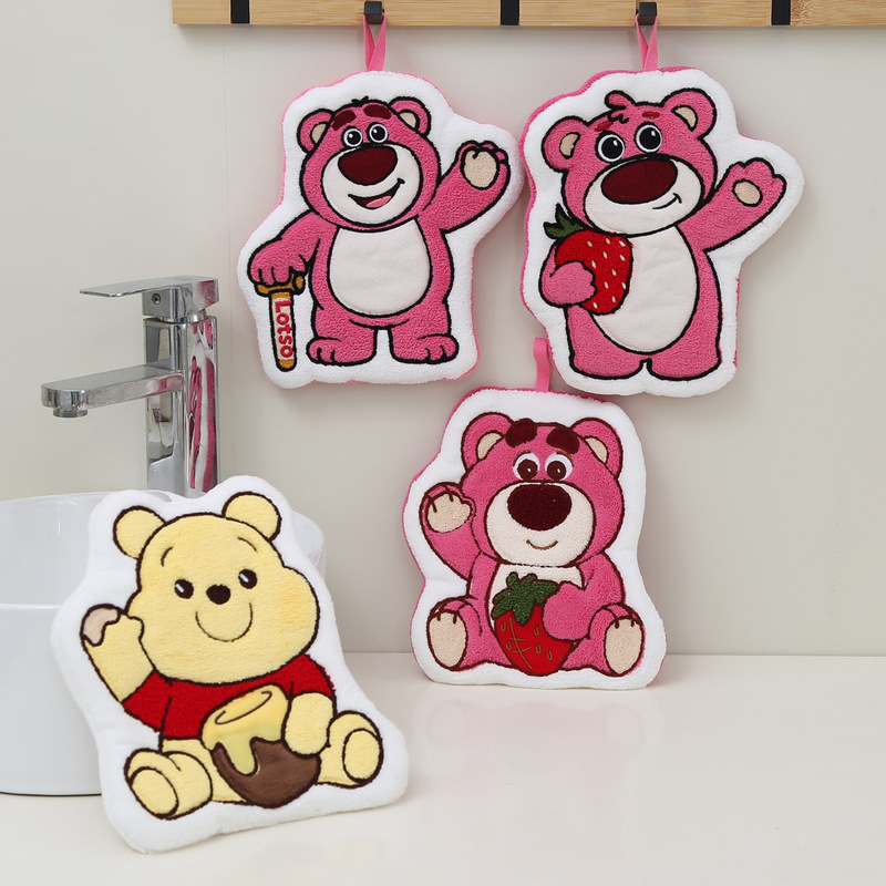 Cute Cartoon Strawberry Bear Hand Towel, Hangable Coral Fleece for Kitchen and Bathroom, Specially Designed for the Restroom Cute Cartoon Strawberry Bear Hand Towel, Hangable Coral Fleece for Kitchen and Bathroom, Specially Designed for the Restroom