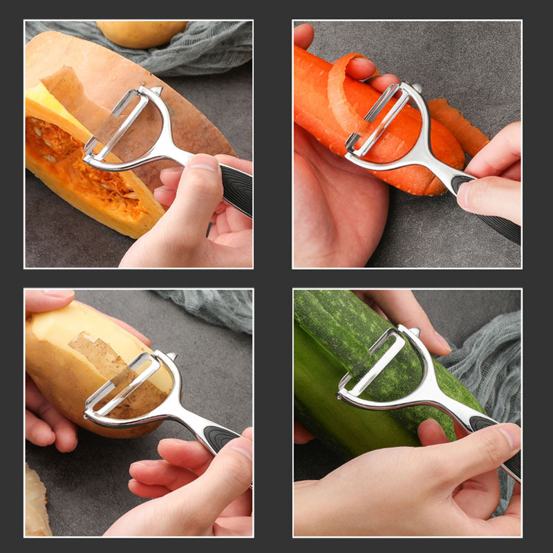 Frutas multifuncional acero inoxidable pelador cuchillo raspador de cocina casero de papas melón cuchillo raspador de dientes melón raspador
