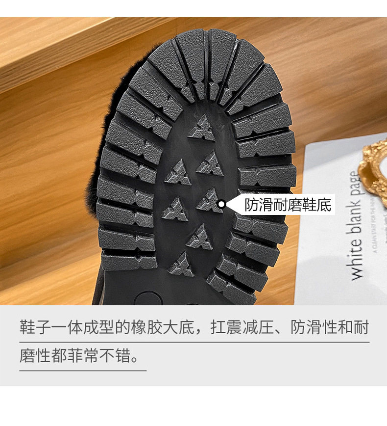 Giày lười nữ lông thỏ thật giữ ấm, đế dày gót vuông 3-5 cm, kiểu Hàn — Màu xám, Màu đen chi tiết 12