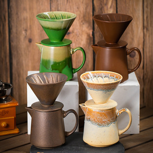 Creative Ceramic Hand Coffee Pot suit Kiln Change Retro Coffee Leaky Filter Cup Coffee Filter Sharing Pot