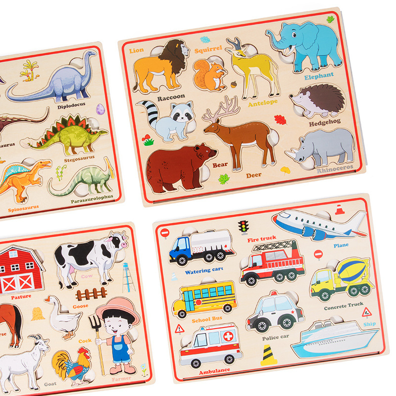 Madera magnética tridimensional rompecabezas de la historia bebé niños Animal dinosaurio tráfico cognición Montessori Educación Temprana Juguetes Educativos